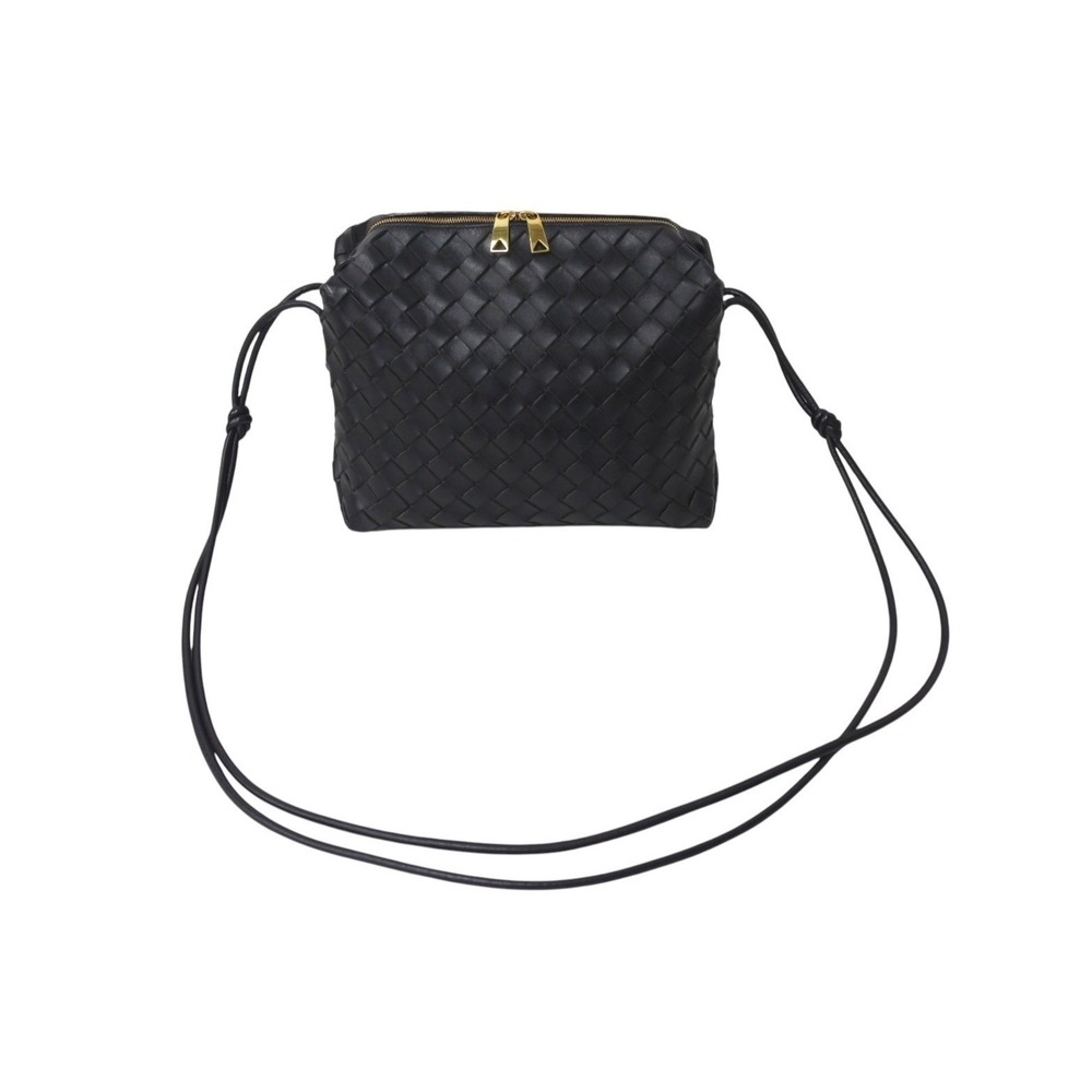 Bottega Veneta Camera Bag Shoulder Black Intrecciato Leather